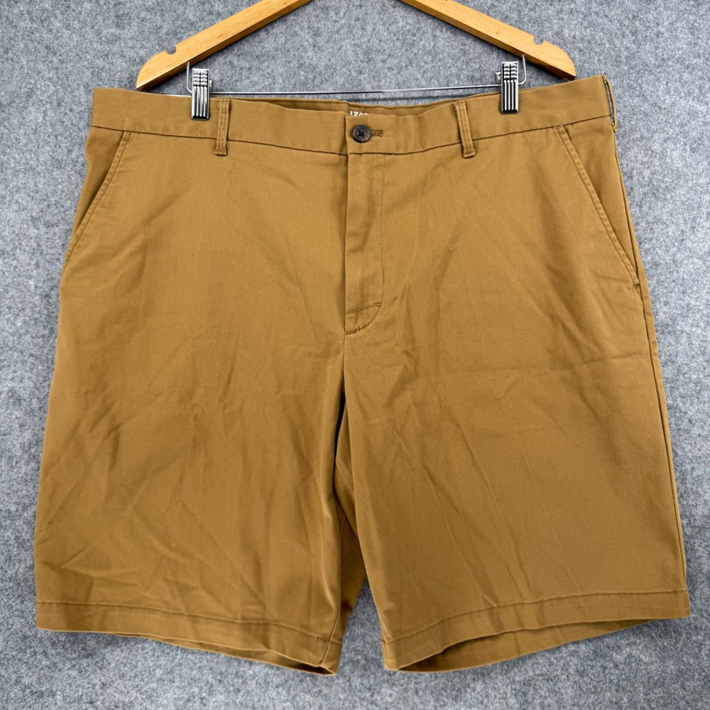 IZOD Saltwater Shorts Mens 40 Brown Flat Front Stretch Twill Chino 9.5 Inseam